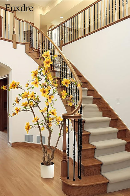 Faux Magnolia Tree 6.8 ft - with 57 Pcs Yellow Artificial Flowers - Tall Artificial Plants Indoor, Large Fake Plant Perfect Potted Magnolia Flower Decor for Living Room, Stairs, Shop, Study Room