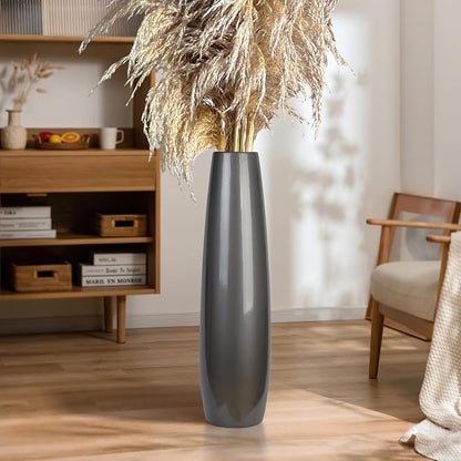 Silvery Ceramic Tall Floor Vase,24 Inch Large Modern Flower Vases for Home Décor,Wicker Big Floor Vases Decorations for Farmhouse, Living Room,Bedroom,Standing Plastic Vase Decorative Tall