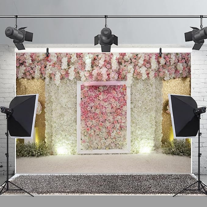 9x6ft Flower Wall Wedding Backdrop Pink White Rose Floral Romantic Princess Photography Background for Bridal Shower Birthday Newborn Spring Tea Party Outdoos Ceremony Women Girls Portrait
