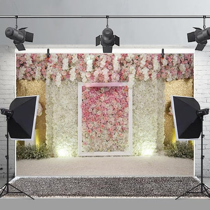 10x6.5ft Flower Wall Wedding Backdrops Pink White Rose Floral Romantic Princess Photography Background for Bridal Shower Birthday Newborn Spring Tea Party Ceremony Women Girls Portraits