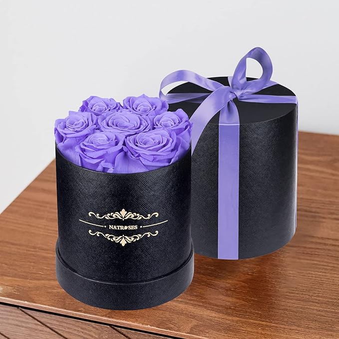 NATROSES 7 Piece Preserved Roses in a Box, Preserved Flowers for Birthday, Flower Gifts for Mothers Day (Light Purple)