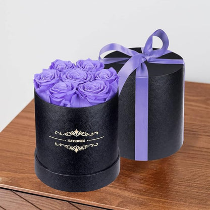 NATROSES 7 Piece Preserved Roses in a Box, Preserved Flowers for Birthday, Flower Gifts for Mothers Day (Light Purple)