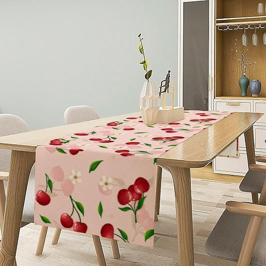 Cherry Table Runner,Spring Summer Fruit Tropical Birthday Party Decorations Dining Room Home Kitchen Table Decor 13 x 108In