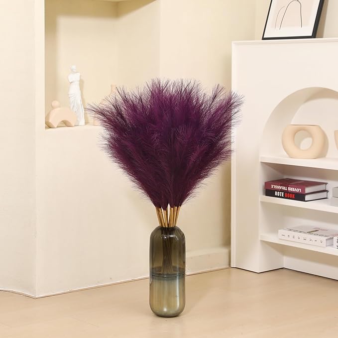 9 Stems Purple Pampas Grass - 38 Inch Tall Faux Pompous Grass Decor, Big Artificial Pompas Floral for Vase Filler, Wedding, Party and Home Decor (Purple)