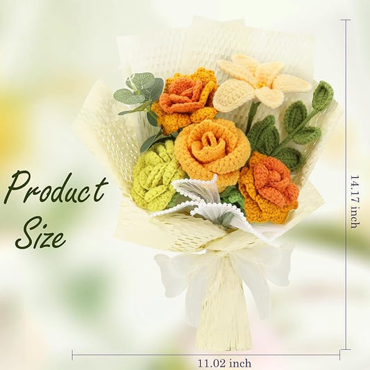 Handmade Crochet Sunflowers Rose Daisy as a Gift for Lover, Family,Friends. Crochet Bouquet, Crocheted Yarn Flowers, Artificial Flower Finished Bouquet (Yellow&Green)