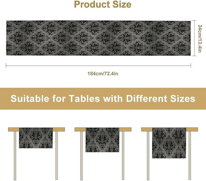 Black Damask Table Runner,Gothic Antique Victorian Floral Boho Table Runner for Home Kitchen Table Dining Garden Farmhouse Wedding Party Decor 13x120 Inch