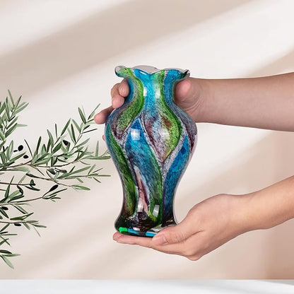 KAMMAK Colored Glass Vase, Beautiful Hand Blown Decorative Vase, Modern Art Vase for Flower Mantle Dining Table Centerpiece, Entryway Living Room Wedding Decoration, FH010