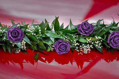 IPOPU Artificial Glitter Roses,50PCS Purple Glitter Flowers Sparkle Fake Roses for Cake Wedding Bouquet Home Party Decoration(Purple)