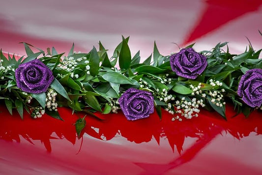 IPOPU Artificial Glitter Roses,50PCS Purple Glitter Flowers Sparkle Fake Roses for Cake Wedding Bouquet Home Party Decoration(Purple)