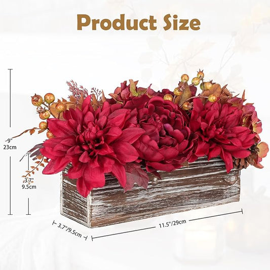 DILATATA Fall Decor Autumn Harvest Floral Centerpiece with Artificial Peony Chrysanthemum Hydrangea Flowers Berries Arrangement for Thanksgiving Party Mantel Fall Decor