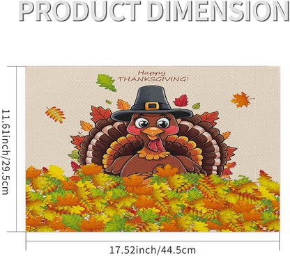 Thanksgiving Leaf Turkey Placemats Set of 1 PVC Vinyl Non Slip Table Mats Heat Resistant Place Mats Washable Wipeable Dining Table Mat for Kitchen Decor Party Indoor Outdoor Decorative Gift