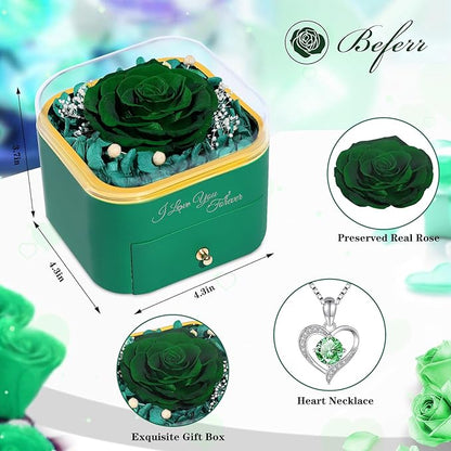 Beferr Birthday Gifts for Women Preserved Real Rose with Necklace Eternal Roses Forever Flowers for Delivery Prime Christmas Day Gifts for Mom Grandma Wife Sister Her from Daughter