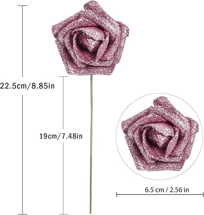 IPOPU Fake Roses,50PCS Rose Gold Flowers Artificial Glitter Roses with Stems for Crafts DIY Wedding Bouquet Home Party Decoration(Rose Gold)