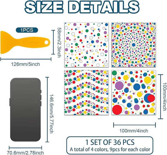 CHGCRAFT 36 Pcs 4 Style Wall Stickers Polka Dots Peel and Stick Wall Tile Sticker Colorful Wave Dot Pattern Waterproof Self Adhesive Stick on Tile Decals for Kitchen Bathroom Art Decor, 4×4 Inch