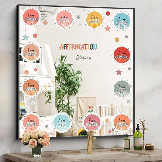 Colorful Inspirational Quote Mirror Decals Positive Affirmation Sticker for Mirror Peel and Stick Kids Nursery Wall Decal for Boys Girls Bedroom I Am Motivational Vinyl Stickers for Bathroom Classroom