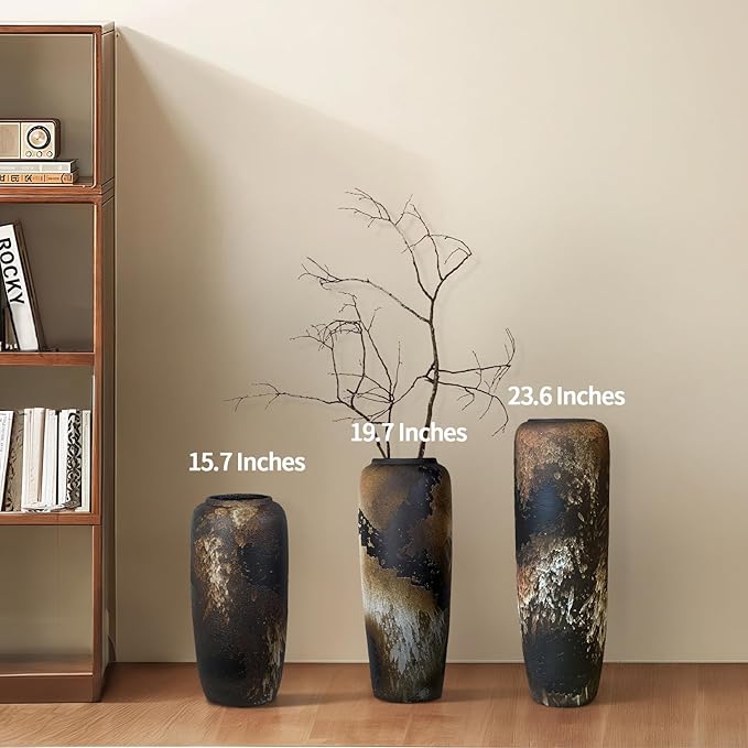 Rustic Ceramic Tall Floor Vase,19.7 Inch Black Large Pottery Farmhouse Decor Floor Vase for Living Room Entryway Table Centerpiece Decor,Vintage Terracotta Vases,Wedding Gift