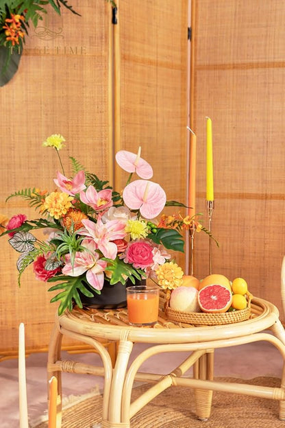 TINGE TIME Artificial Flowers Tropical Citrus & Pink Flower Combo for DIY Summer Wedding Bouquets Table Centerpieces Arrangements Party Baby Shower Home Decorations