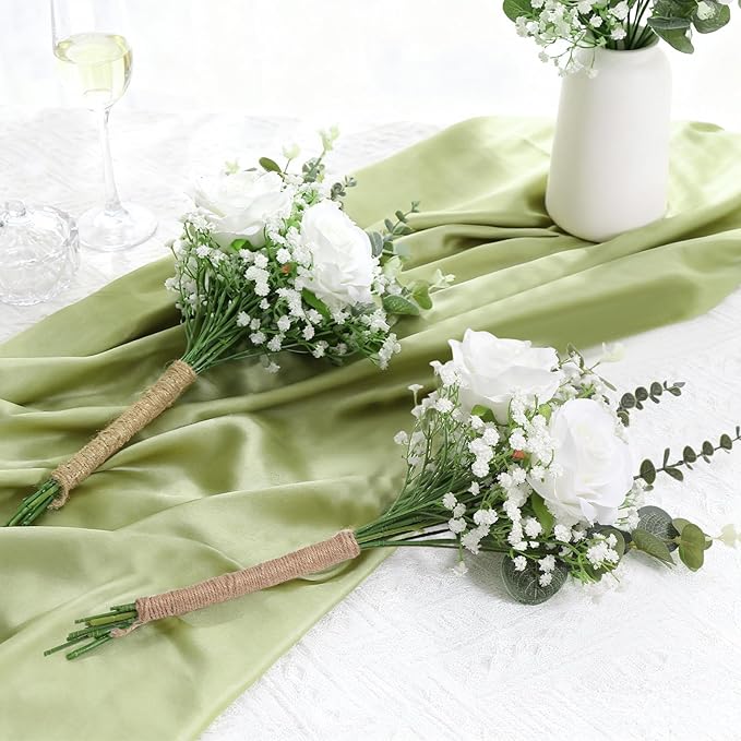 120 Pcs Mixed Artificial Eucalyptus Leaves Stems Bulk,Baby Breath Artificial Flowers Bulk with Eucalyptus Leaves Greenery Stems for DIY Bouquets Wedding Floral Home Decor (Green+White-120pcs)