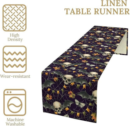 Gothic Table Runner,Vintage Moth Skull Bat Print Table Runner for Home Kitchen Table Dining Garden Farmhouse Wedding Party Decor 13x60 Inch