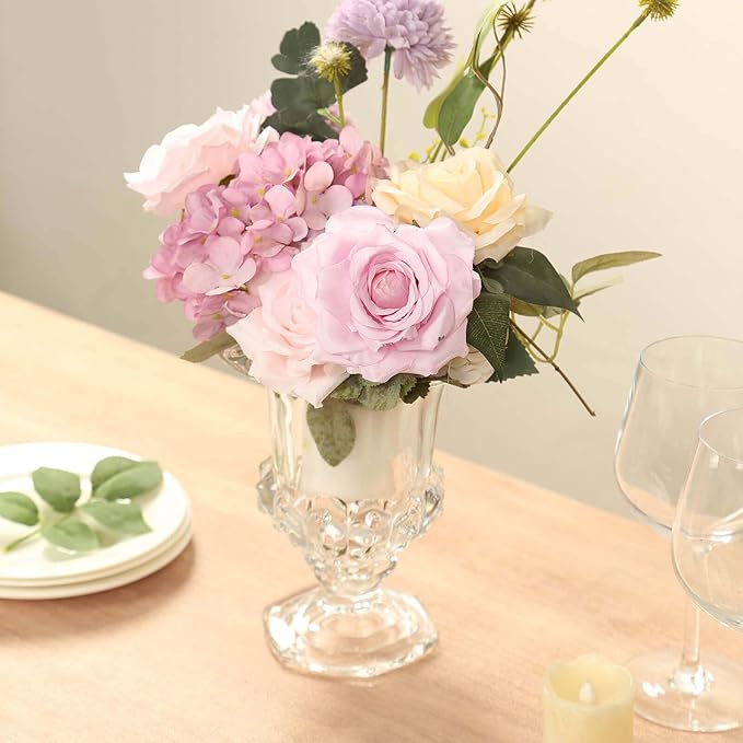 Efavormart 2 Pack Clear Glass Flower Vases in Classic Roman Urn Style, Mini Pedestal Vase Table Centerpieces - 6"