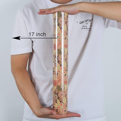 Aimyoo Kraft Floral Wrapping Paper Jumbo Roll, All Occasion Flower Gift Wrap Paper for Wedding Bridal Shower Birthday, 17 in x 60 ft
