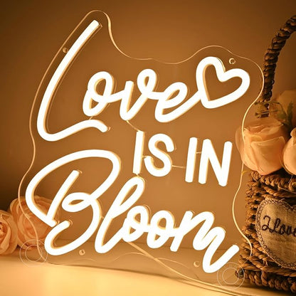 SYLHOME Love Is In Bloom Led Neon Light Sign Heart Bedroom Nursery Wall Sign Decor Wedding Birthday Bridal Shower Party Engagement Proposal Backdrop 11.81" X 11.14" USB