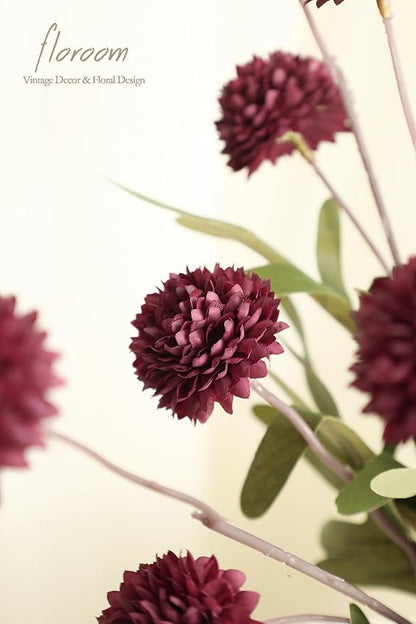 Floroom 6pcs Burgundy Faux Silk Mums Artificial Flowers, Bulk Fake Small Mini Chrysanthemums with Stems for DIY Wedding Centerpieces Floral Arrangements Vase Fillers Home Decorations
