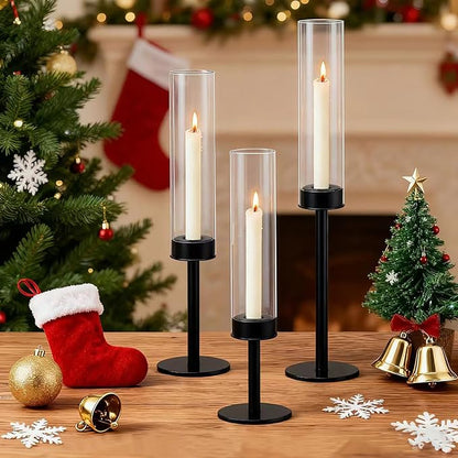 6 Black Candle Holders Set – Modern Candlestick Holders for Dining Room Decor, Candle Stick Holder Set for Weddings, Centerpieces for Tables, Gift for Home Decor, Coffee Table Candle Holder Decor