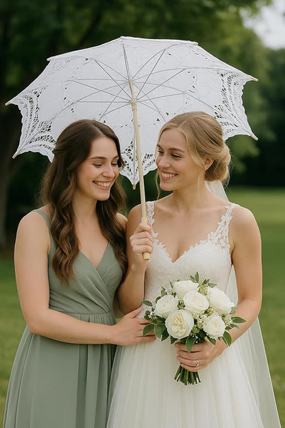 Lace Parasol Umbrella 32 Inch – Victorian Style Bridal Wedding Sunshade for Women, Lace Umbrella for Photoshoot, Tea Party, Costume, Outdoor Decoration