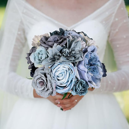 Artificial Flowers Combo Box Set Dusty Blue Bouquet Flowers for Wedding Centerpieces Arrangements Bridal Shower Party Decorations Fake Floral for Home