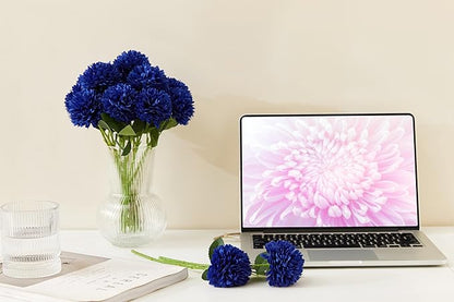 SITUMEIZI 12 Pcs Blue Artificial Chrysanthemums Flowers Ball Flower Fake Mums Silk for Wedding Home Kitchen Decoration Floral Arrangement
