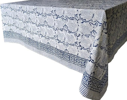 ATOSII ‘Santorini’ 100% Cotton Fall Tablecloth, Handblock Print Blue Square Table Cloth for Kitchen I Dining Table Linen I Parties Wedding Christmas Thanksgiving I Fall Decor 60 X 60 Inches