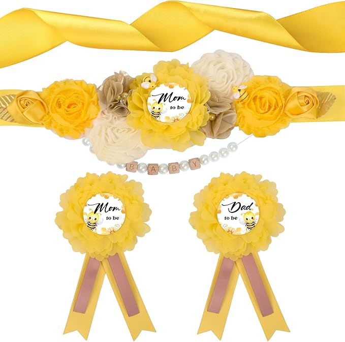 INSYOHO Bee Baby Shower Decorations - Adjustable Honey Bee Theme Maternity Belt with Beautiful Flowers Baby Shower Decorations, Gender Reveal Party Supplies for Mom to Be