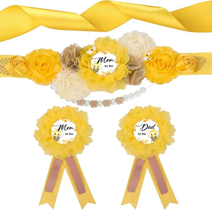 INSYOHO Bee Baby Shower Decorations - Adjustable Honey Bee Theme Maternity Belt with Beautiful Flowers Baby Shower Decorations, Gender Reveal Party Supplies for Mom to Be