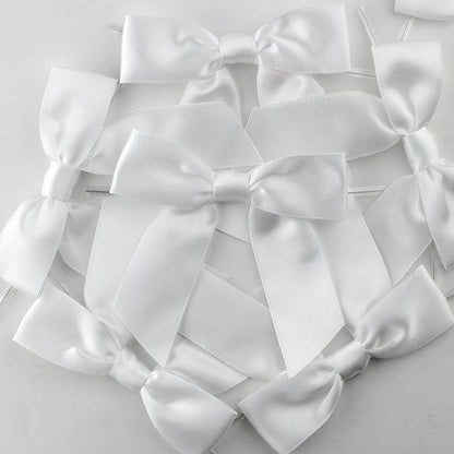 7Rainbows 30pcs Boutique 3.5" White Satin Ribbon Twist Tie Bows for Tying Up Packages Gift Wrapping