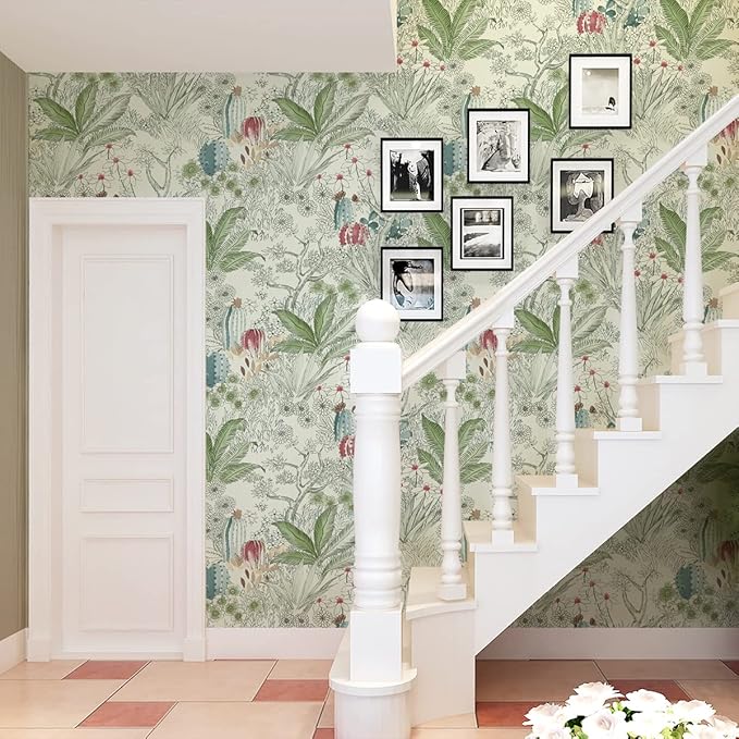 Erfoni 17.7x236.2inch Floral Peel and Stick Wallpaper - Flower Vintage Green Leaf Contact Paper - Self Adhesive DIY Removable Wall Covering for Home
