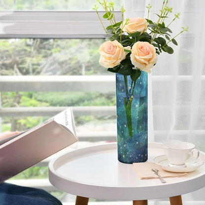 Flower Vase Clear Plastic Cylinder Vases Decor for Centerpieces Home Storage Office Weddings Watercolor Starry Sky Stars Blue 11.8 x 3.9 in