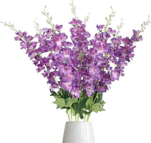 8PCS Delphinium Artificial Flowers 33.5'' Silk Faux Hyacinth Flowers Long Stem Artificial Snapdragon Flowers for Tall Vase Home Wedding Garden Table Centerpieces Decor(Colorful Purple)