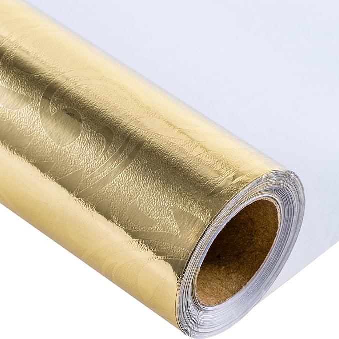 LeZakaa 3D Embossed Floral Foil Gold Wrapping Paper, Vintage Flower Metallic Foil for Birthday Christmas Party Holiday Gift Wrap, for DIY Crafts Scrapbook, Mini Roll 17 inch x 32.8 Ft(Gold)