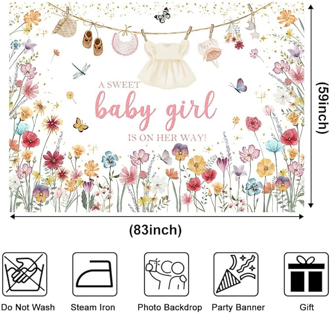 Wildflower Baby Shower Backdrop 7x5ft A Sweet Baby Girl is on Her Way Baby Shower Party Decorations for Girls Cute Clothes Photography Background