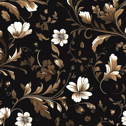 Vintage Wallpaper Peel and Stick Black Floral Wallpaper Black White Wall Paper Gold Leaf Contact Paper Waterproof Self-Adhesive Wall Covering for Bathroom Countertop Desk Cabinet 17.4" x 118"