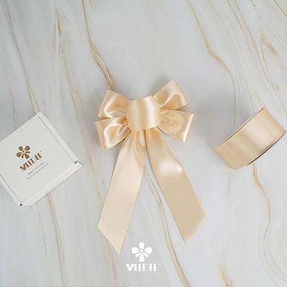 MEEDEE Champagne Satin Ribbon 2 Inch Champagne Ribbon Lux Double Faced Ribbons by 25 Yards Silk Satin Ribbons for Gift Wrapping, Wedding, Flower Bouquet, Holiday Decorating