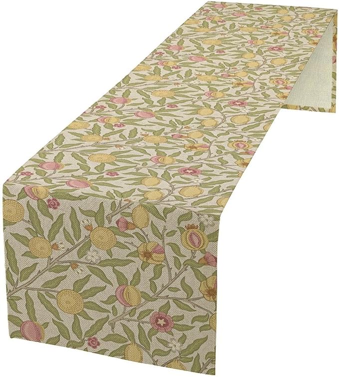 Vintage William Morris Table Runner, Yellow Lemon Fruit Peach Plant Boho Farmhouse Decor Table Runner for Kitchen Dining Home Party, 13x120 Inch