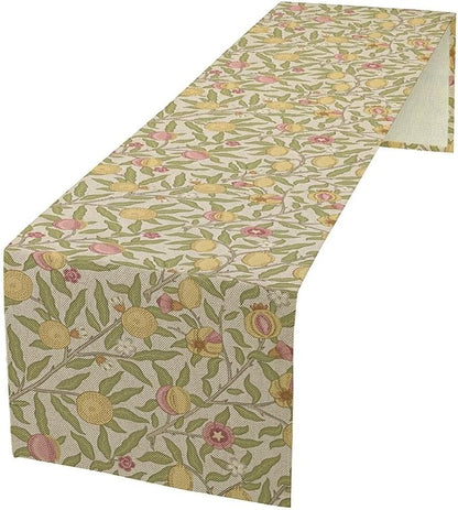 Vintage William Morris Table Runner, Yellow Lemon Fruit Peach Plant Boho Farmhouse Decor Table Runner for Kitchen Dining Home Party, 13x120 Inch