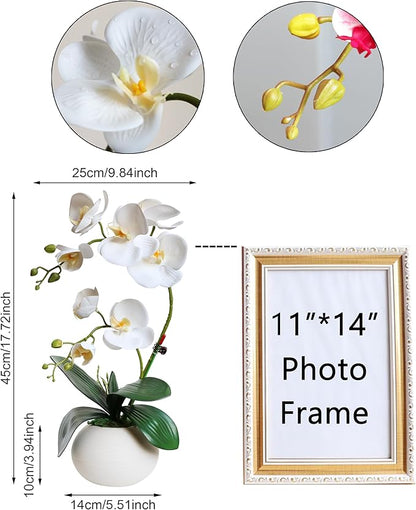 Forlaoers Tall 17" White Real Touch Orchid Artificial Flowers with Vase Fake Orchids Silk Floral for Home Decor Indoor Bathroom Decoration Potted Office Table Centerpieces Arrangements