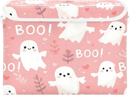 Halloween Baskets Collapsible Storage Bins with Lids, Ghost Love Grass Storage Boxes Clothes Baskets for Organizing