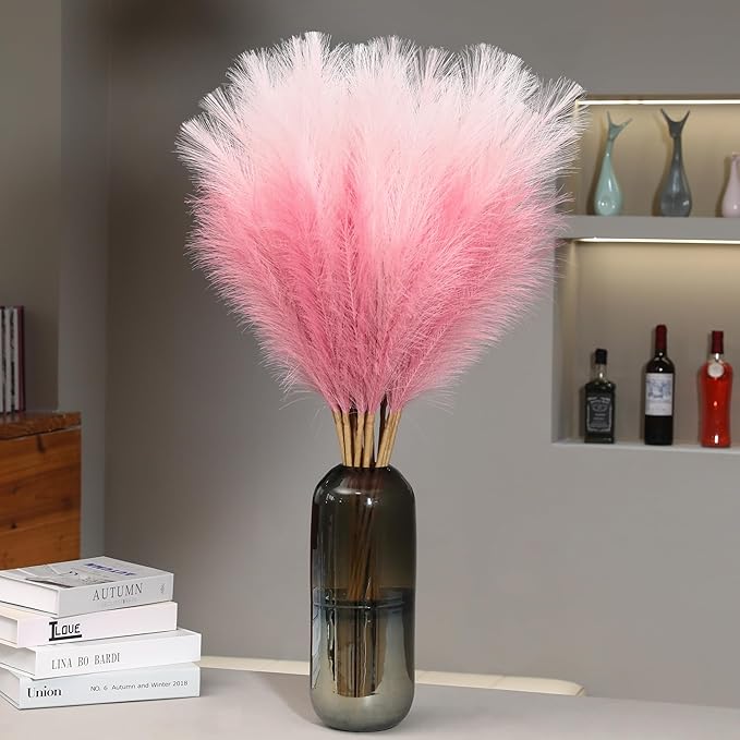 9 Stems Pink Pampas Grass - 38 Inch Large Fluffy Faux Pompous Grass Decor, Long Artificial Colored Pompas Floral for Vase Filler, Wedding Centerpieces and Home Decor (Pink)