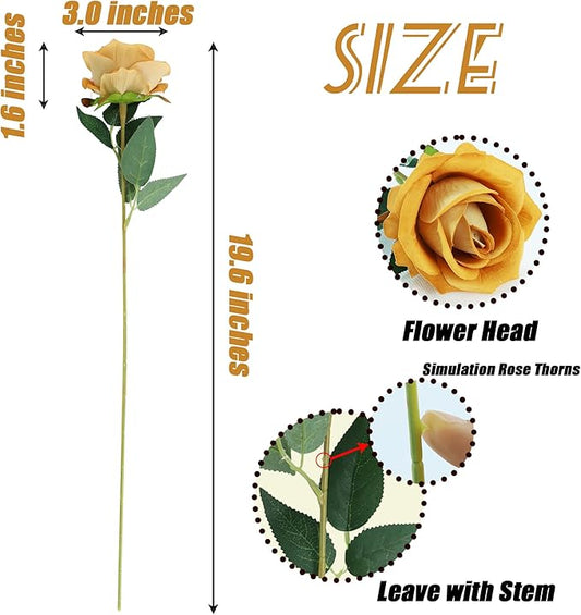 SITUMEIZI 15PCS Artificial Roses Silk Flowers Fake Roses Realistic Bouquet Long Stem with Gift Box for Mother's Gift Day Home Party Wedding Decorations(Gold)
