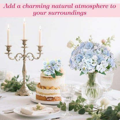 Olgaa 12 Bundles Peonies Artificial Flowers Silk Flowers Fake Peony Bouquet Faux Peonies Flowers Bulk for Wedding Decor Centerpiece Table Decorations (Light Blue)