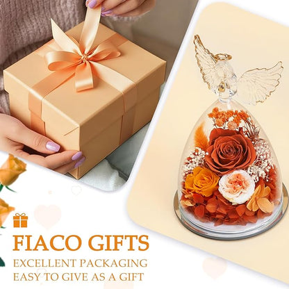 FIACO Gifts for Women Mom Preserved Rose Forever Flower in Glass Angel Figurine Fresh Flowers for Delivery Birthday Gifts for Grandma Wife Sister Christmas Anniversary Eternal Roses